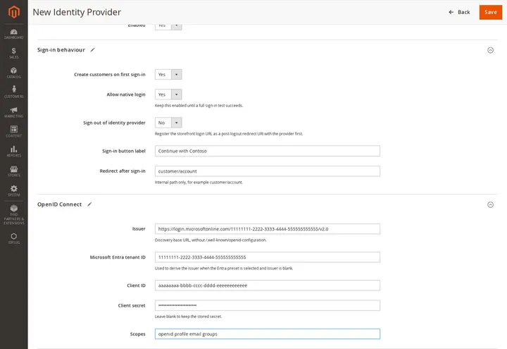 Sign-in behaviour and OpenID Connect settings with Entra ID tenant discovery.