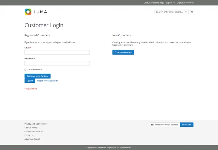 Storefront login with the SSO button next to native sign-in.