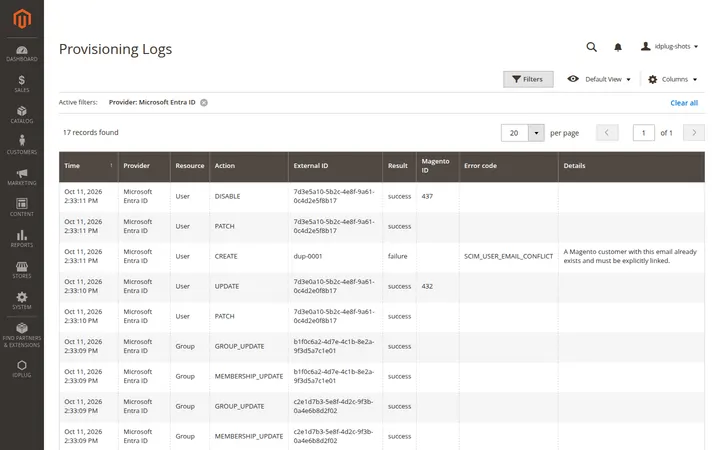 Provisioning logs with stable error codes for every create, update and deactivation.